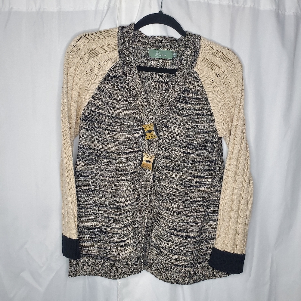 ♧ Willow Chunky Knit Cardigan Gray and Tan Size Medium